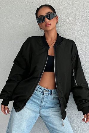 Kadın Oversize Bomber Mont - Siyah