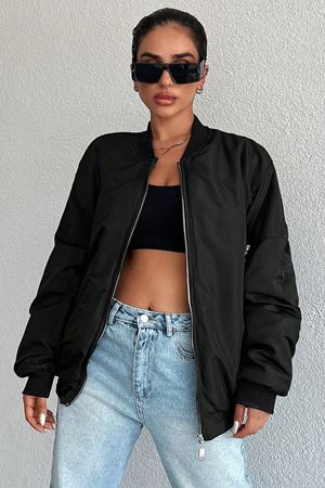 Kadın Oversize Bomber Mont - Siyah