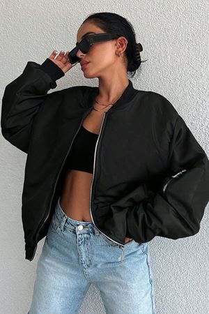 Kadın Oversize Bomber Mont - Siyah