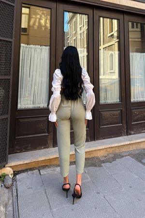Kuşaklı Havuç Yüksel Bel Pantolon-Haki
