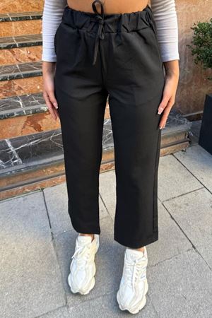 Kadın Bağcıklı Geniş Paça Eşofman Pantolon - Siyah