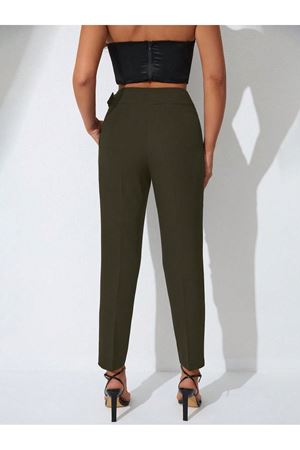 Ronasia ElegantFit Tokalı Yüksek Bel Kadın Pantolon-Haki