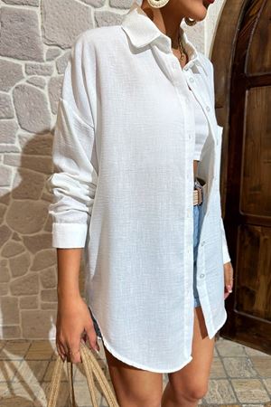 İnce Oversize Kadın Yazlık Gömlek – Ekru