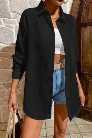 İnce Oversize Kadın Yazlık Gömlek – Siyah