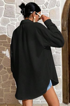 İnce Oversize Kadın Yazlık Gömlek – Siyah