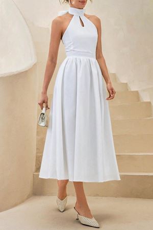 Elegance Halter Beyaz Midi Elbise