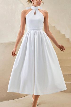Elegance Halter Beyaz Midi Elbise
