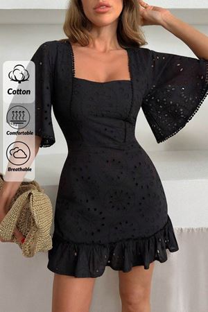 Elegant Brode Siyah Mini Elbise