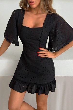 Elegant Brode Siyah Mini Elbise