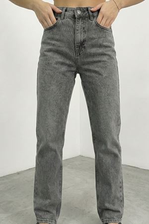 High Rise Straight Fit Gri Denim Jean