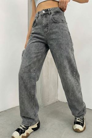 High Rise Straight Fit Gri Denim Jean