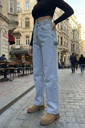 Yüksek Bel Geniş Paça Kadın Jean Pantolon – Acıkmavi
