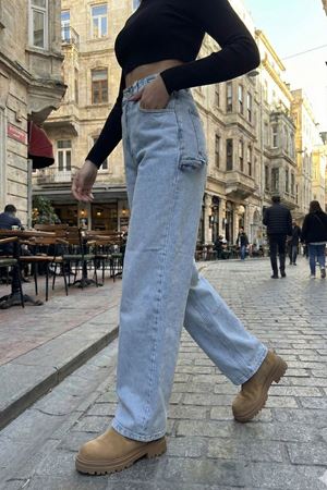 Yüksek Bel Geniş Paça Kadın Jean Pantolon – Acıkmavi