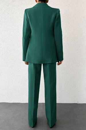 Tek Düğmeli Blazer Ceket Düz Paça Kadın Takım – Zümrüt Yeşili