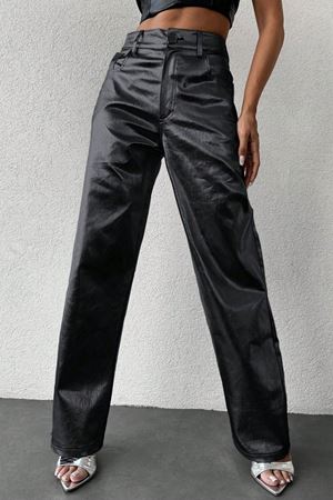 Urban Chic Yüksek Bel Deri Efekt Pantolon