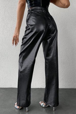 Urban Chic Yüksek Bel Deri Efekt Pantolon