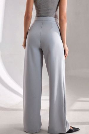 Modern Silüet Kemerli Bol Paça Pantolon-Gri