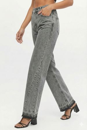Vintage Gri Yüksek Bel Straight Fit Kadın Jean Pantolon