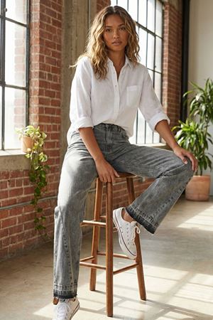 Vintage Gri Yüksek Bel Straight Fit Kadın Jean Pantolon