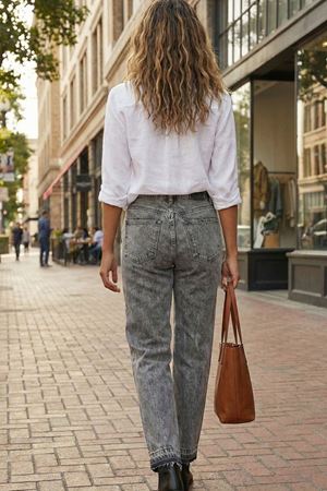 Vintage Gri Yüksek Bel Straight Fit Kadın Jean Pantolon