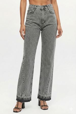 Vintage Gri Yüksek Bel Straight Fit Kadın Jean Pantolon
