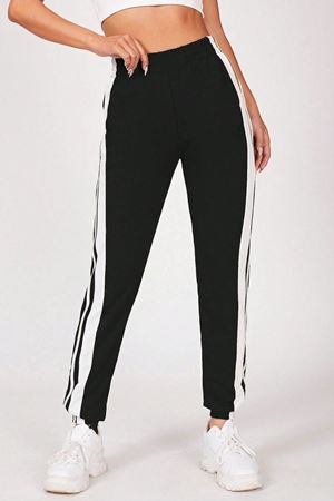 Yırtmaçlı ve Çıtçıt Detaylı Siyah Jogger Spor Eşofman