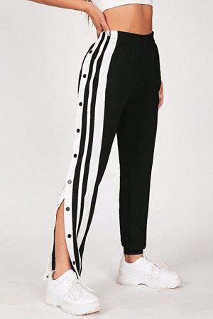 Yırtmaçlı ve Çıtçıt Detaylı Siyah Jogger Spor Eşofman