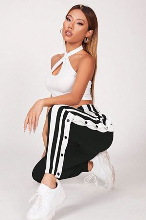 Yırtmaçlı ve Çıtçıt Detaylı Siyah Jogger Spor Eşofman