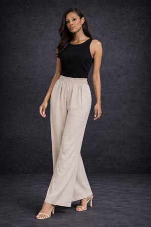 Yüksek Bel Lastikli   Geniş Paça Kadın Casual Pantolon – Taş
