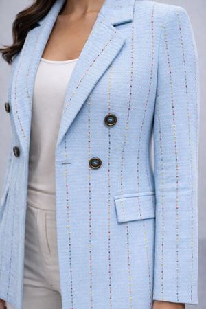 Çift Düğmeli Dokulu  Blazer Ceket -Mavi