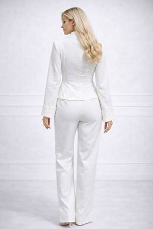 Beyaz Peplum Detaylı Pantolon Takım