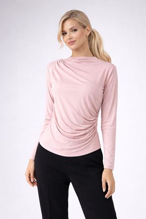 Yanı Büzgülü Drape Detaylı Uzun Kollu Bluz - Gülkurusu