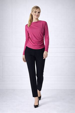 Yanı Büzgülü Drape Detaylı Uzun Kollu Bluz - Fuşya