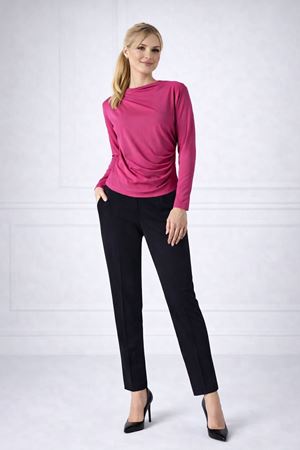 Yanı Büzgülü Drape Detaylı Uzun Kollu Bluz - Fuşya