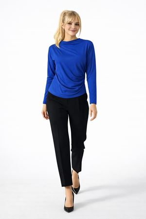 Yanı Büzgülü Drape Detaylı Uzun Kollu Bluz -Lacivert