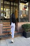 Kadın Beyaz Lastikli Bel Bağcıklı Jogger Eşofman Altı – Rahat Kesim Pamuksu Doku