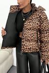 Leopar Desen Oversize Dolgulu Şişme Kadın Mont 