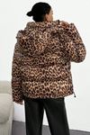 Leopar Desen Oversize Dolgulu Şişme Kadın Mont 