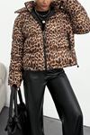 Leopar Desen Oversize Dolgulu Şişme Kadın Mont 