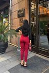 Kuşaklı Havuç Yüksel Bel Pantolon-Bordo