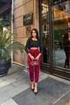 Kuşaklı Havuç Yüksel Bel Pantolon-Bordo