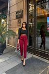 Kuşaklı Havuç Yüksel Bel Pantolon-Bordo