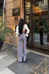 Kadın  Dikey Çizgili Palazzo Pantolon - Gri