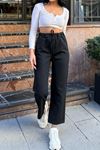 Kadın Bağcıklı Geniş Paça Eşofman Pantolon - Siyah