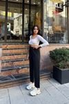 Kadın Bağcıklı Geniş Paça Eşofman Pantolon - Siyah
