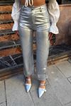 Metallic Silver Parlak Wide Leg Kadın Pantolon