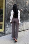 Yüksek Bel Çimalı  Wide Leg Kadın Pantolon -Gri