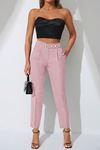 Ronasia ElegantFit Tokalı Yüksek Bel Kadın Pantolon-Pembe