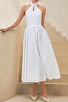 Elegance Halter Beyaz Midi Elbise