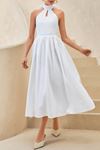 Elegance Halter Beyaz Midi Elbise